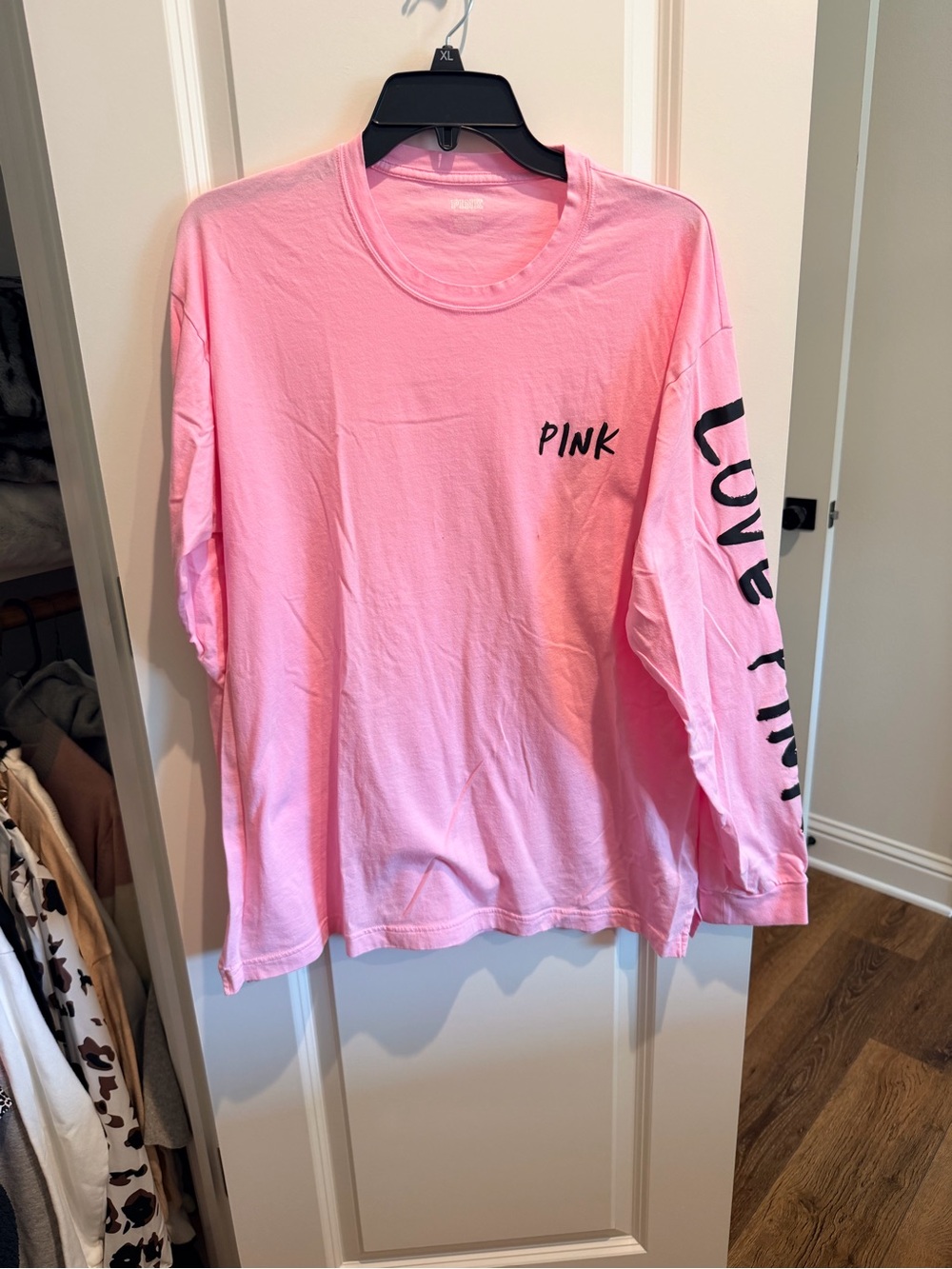 PINK Victoria's Secret Bubblegum Pink Long-Sleeve Tee with Sleeve Script